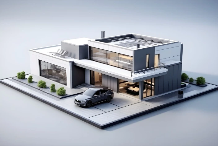 Plan d'une villa en 3d pouvant inspirer une maquette